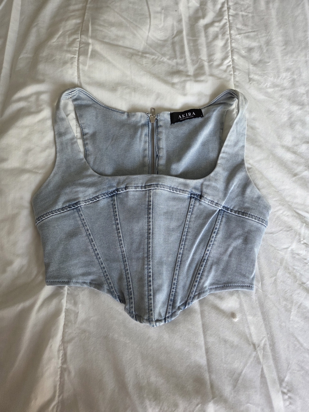 AKIRA Light Blue Denim Corset Crop Top